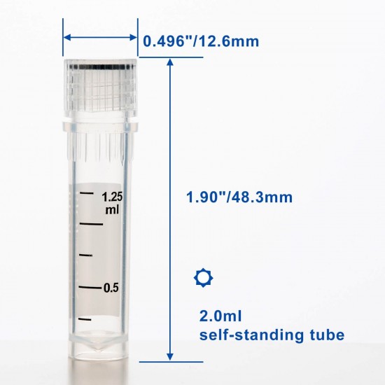 2ml Cryogenic Vials, Lab Vials for Low Temperature Storage, 50/Bag, 500/Pack, 2000/Case 2ml Cryogenic Vials, Lab Vials for Low Temperature Storage, 50/Bag, 500/Pack, 2000/Case