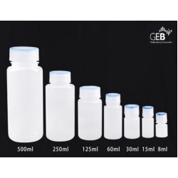 Round bottom reagent bottle, two-color cap (transparent + blue)